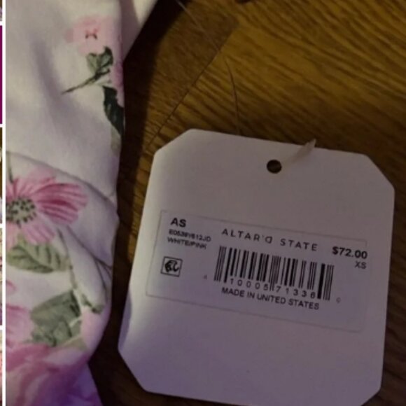 Altar'd State Mariana Puff Sleeves Pink Floral on White Mini Dress XS🆕⌚📦🏃💨🚚 - Picture 7 of 9